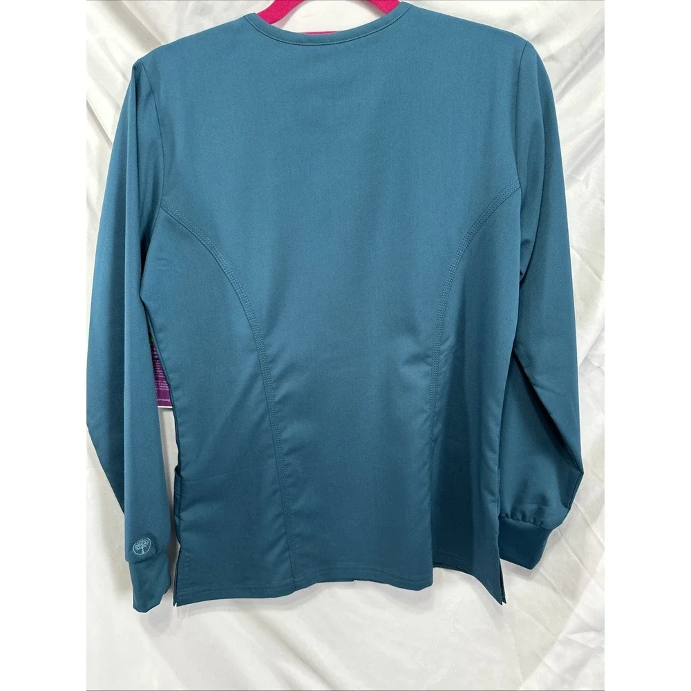 Healing Hands Purple Label Daisy Snap-Up Round Neck Scrub Jacket Teal XS NEW
